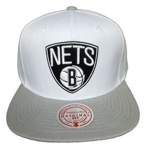 Brooklyn Nets Mitchell & Ness NBA Snapback Hat Cap 3D Logo White‎ Gray NWT